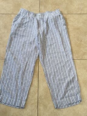 Briggs New York Blue and White Striped Linen-Blend Chinos